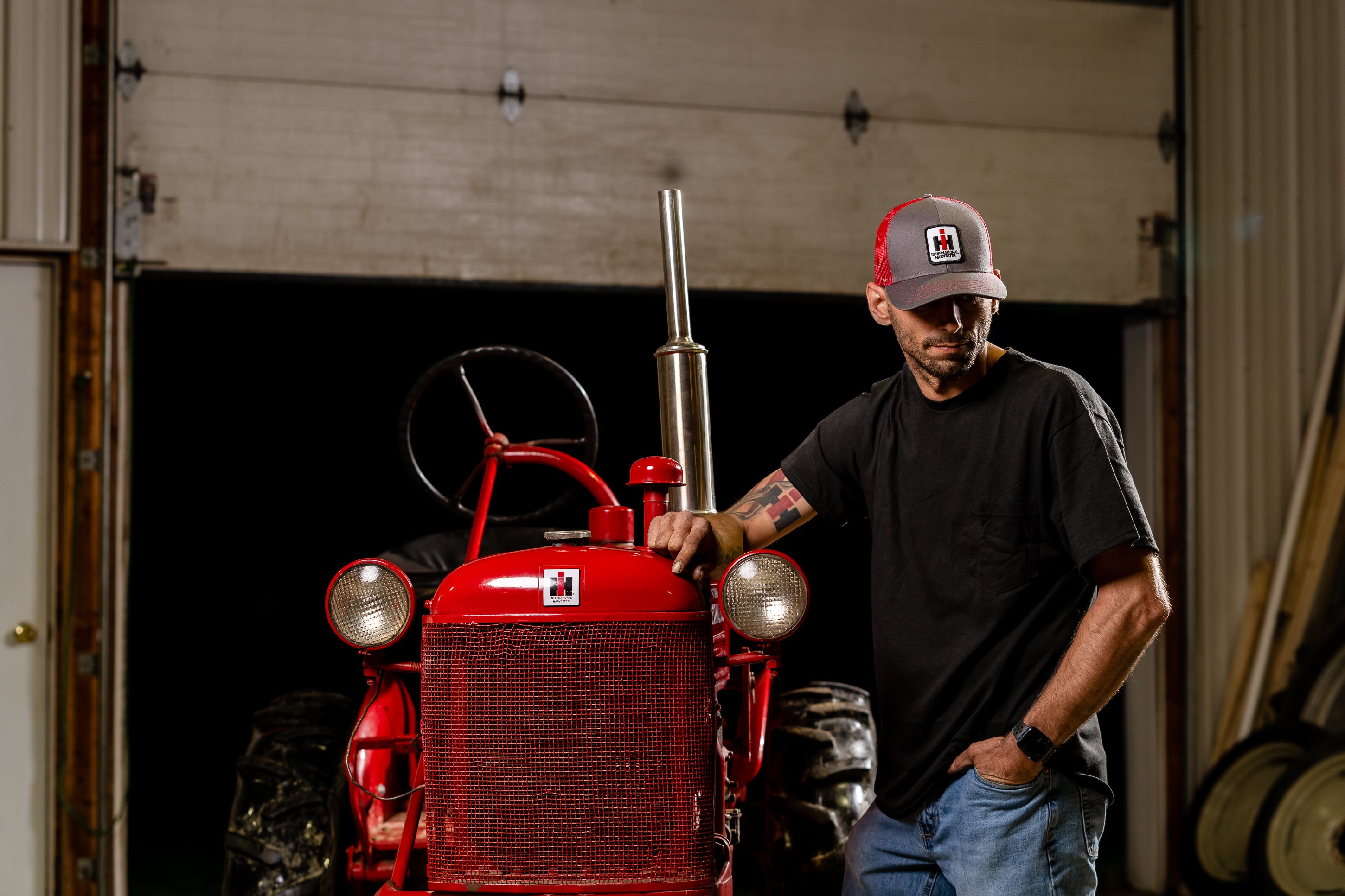 IH Hat, Charcoal Gray with Red Mesh Back