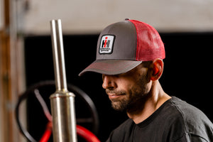 IH Hat, Charcoal Gray with Red Mesh Back
