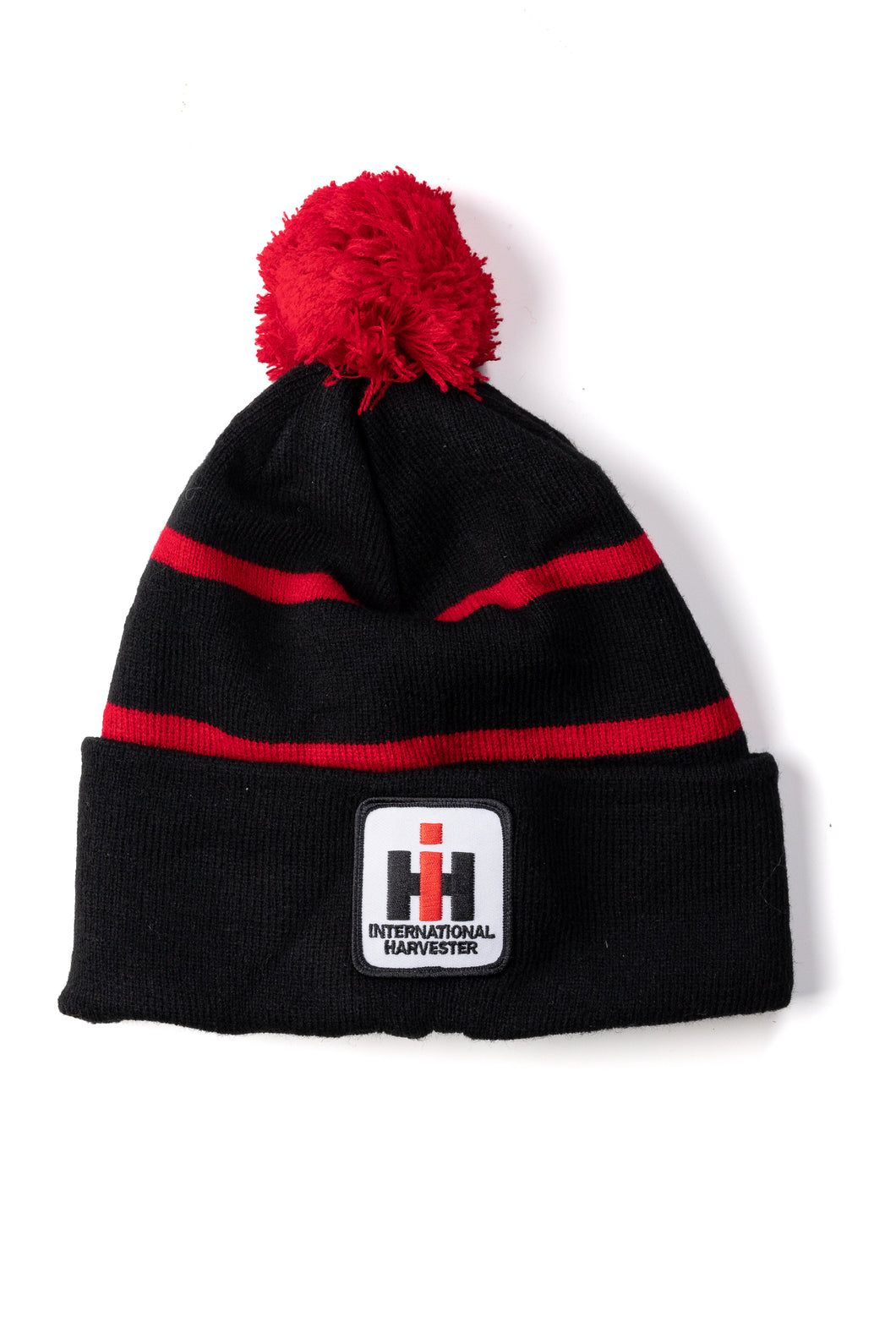 IH Knit Hat, Red and Black with Pom Pom top