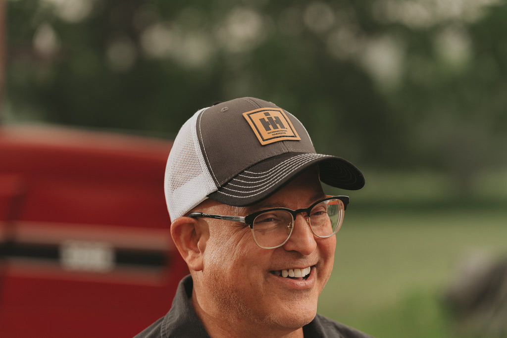 IH Leather Emblem Hat, Gray with White Mesh Back and Black Brim