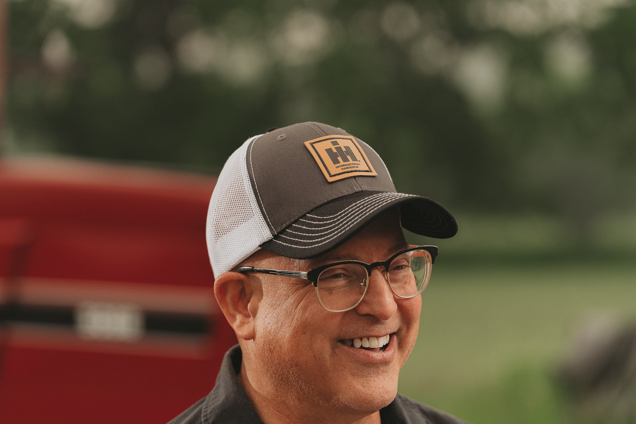 IH Leather Emblem Hat, Gray with White Mesh Back and Black Brim