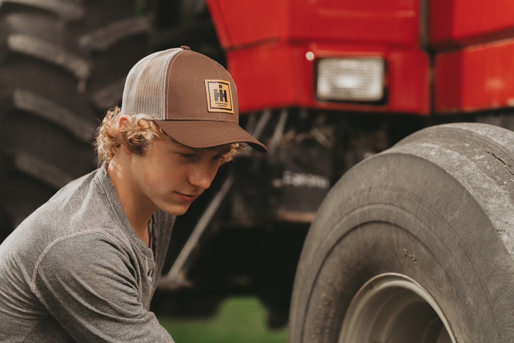 IH Leather Emblem Hat, Brown with Tan Mesh Back