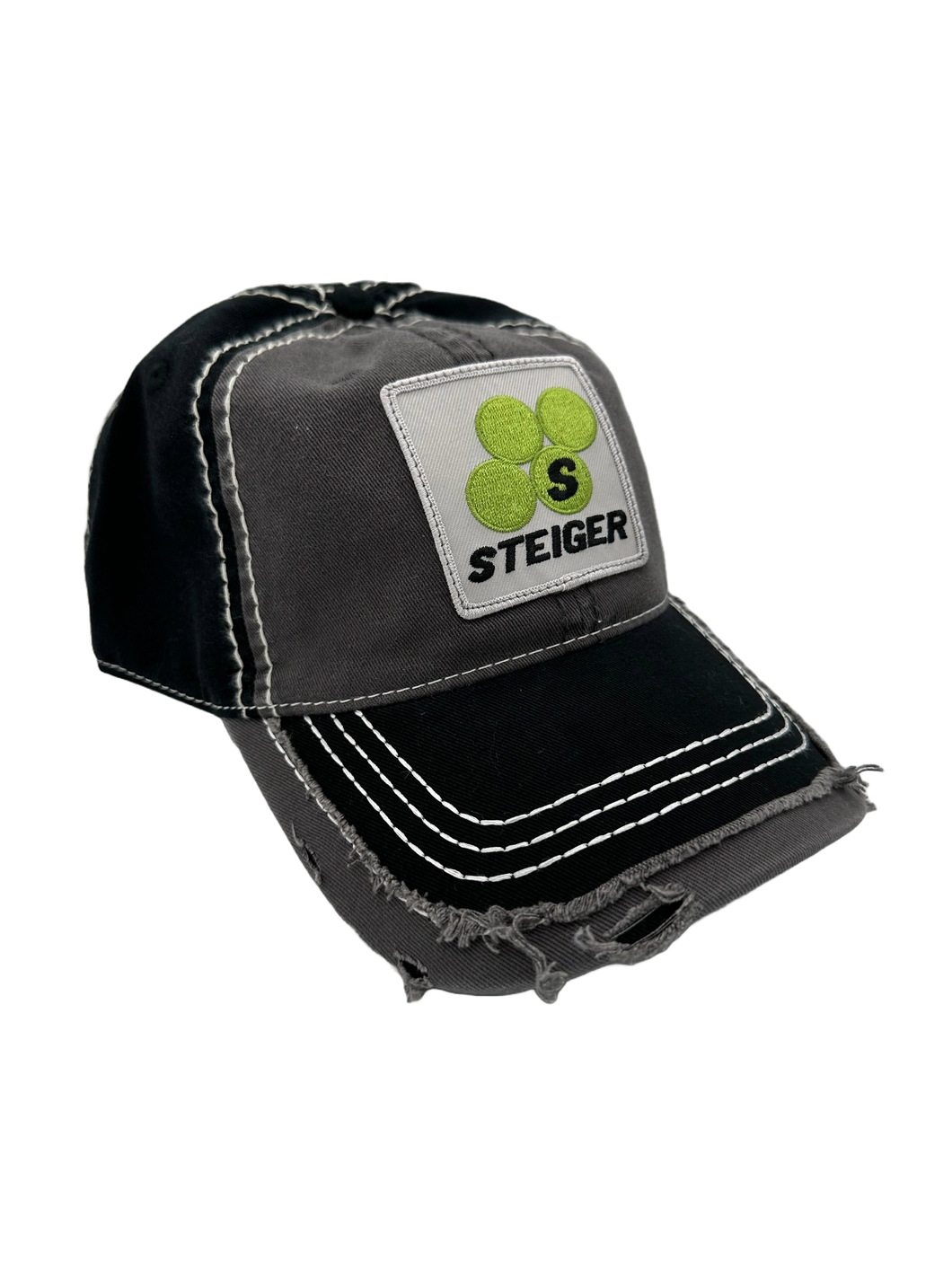 Steiger Logo Hat, Gray and Black Distressed