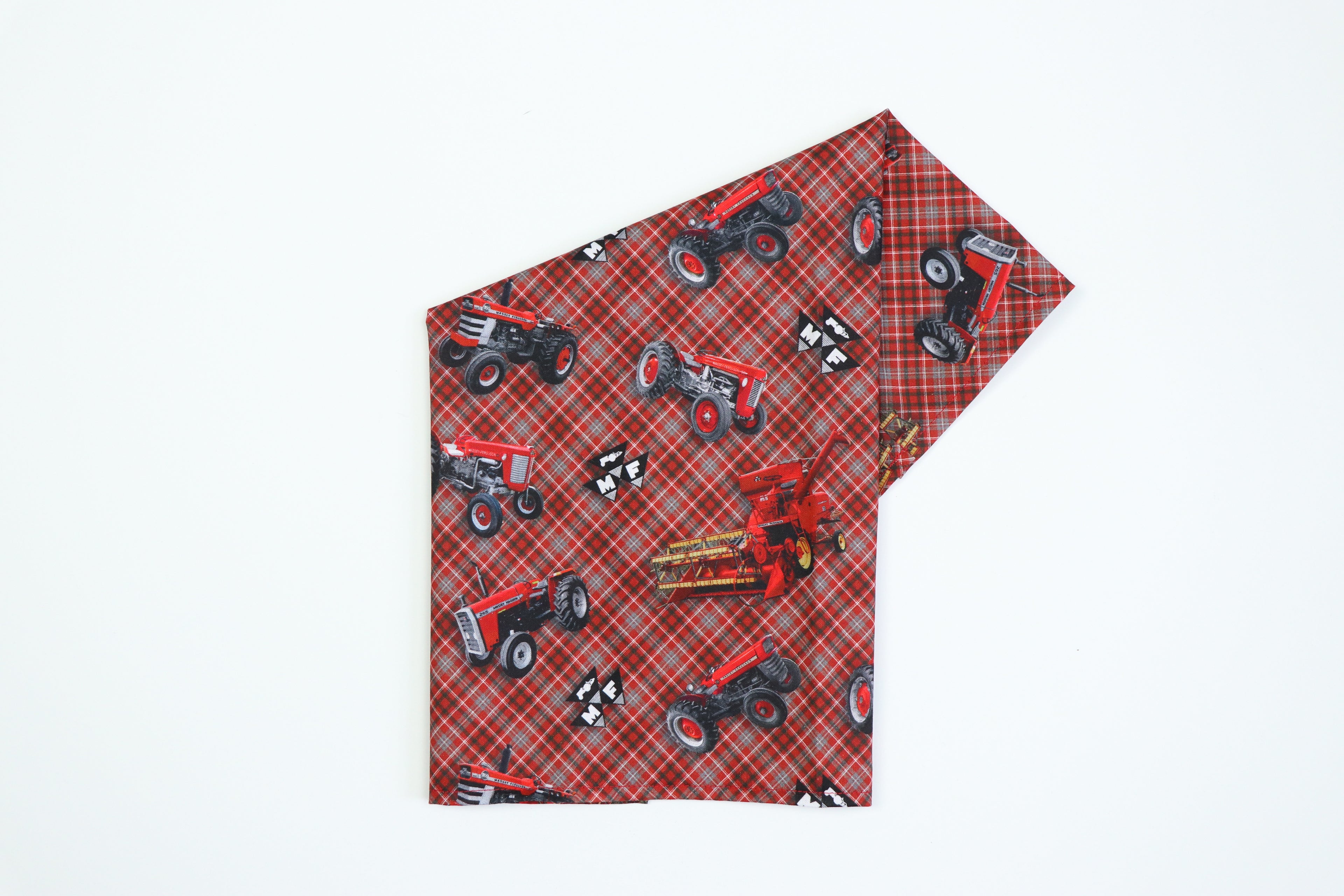 Massey Ferguson Tractor and Logo Bandanna, Red Plaid