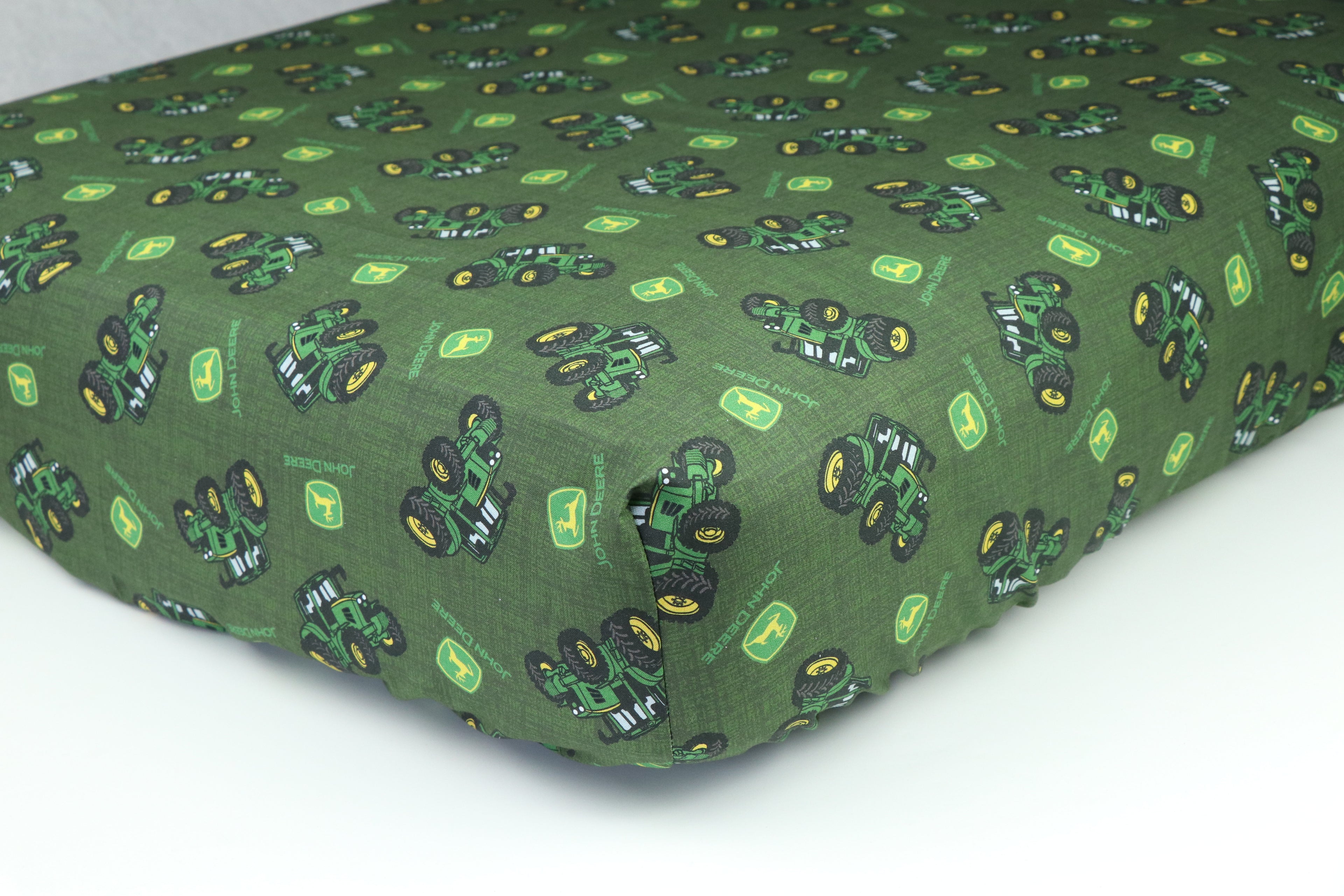 Crib Sheet displaying John Deere Tractors, Green Tractor Toss