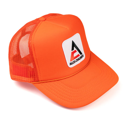 Allis Chalmers Hat, New Logo, Orange Mesh Foam Trucker Style, Youth or Adult Size
