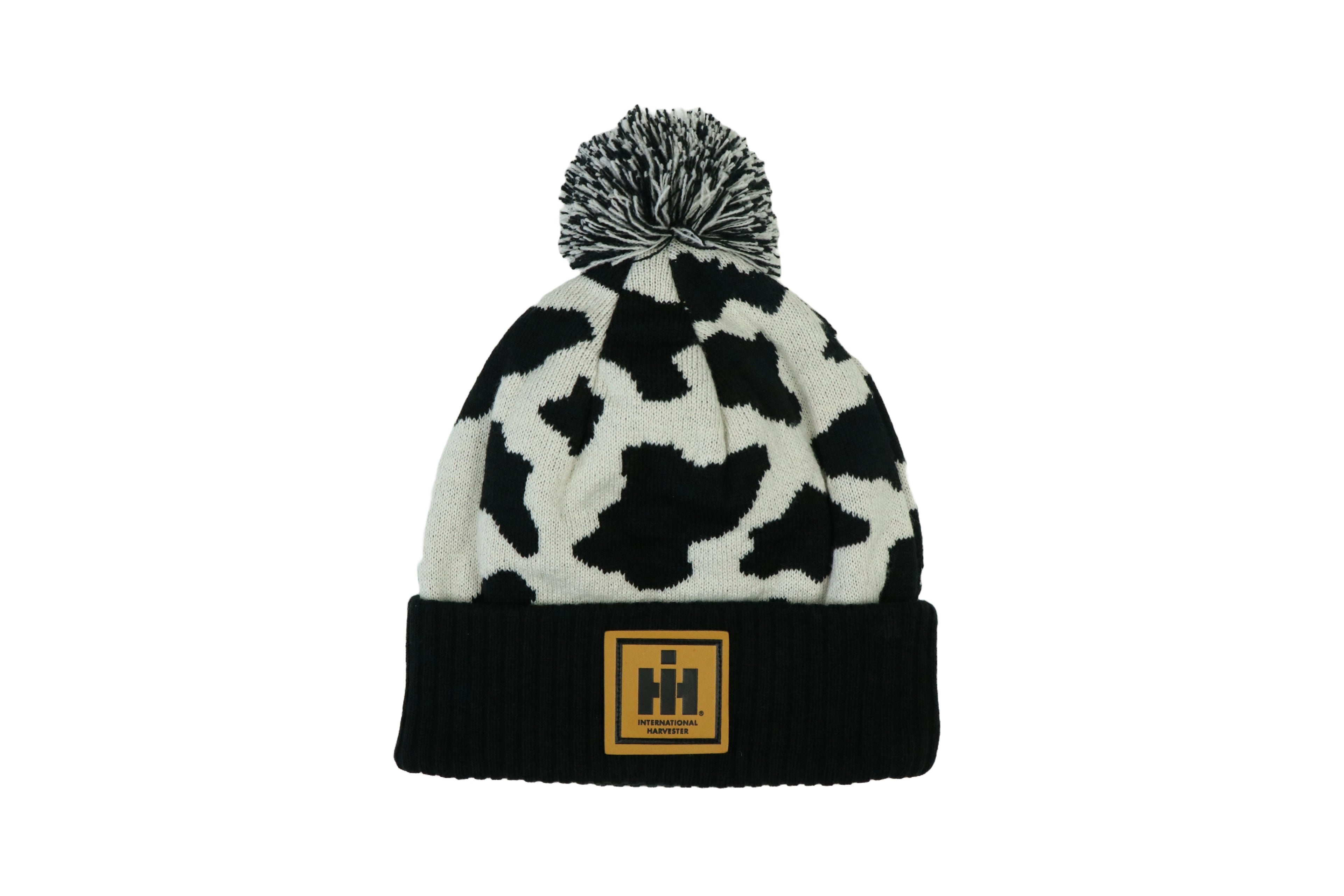 IH Knit Hat, Cow Print with Leather IH Emblem