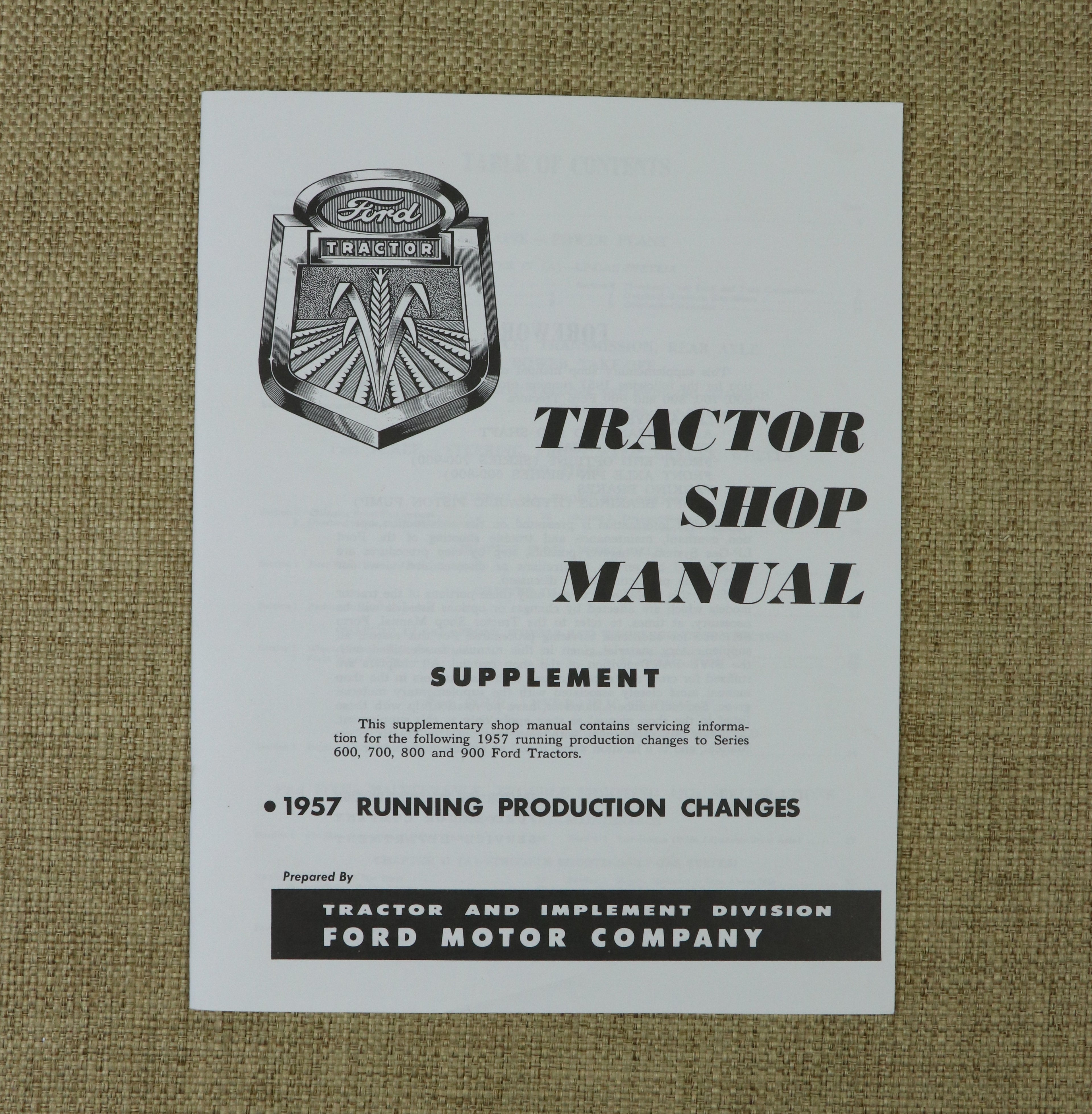 Ford Shop Manual Supplement for Ford 600, 700, 800, 900 Series