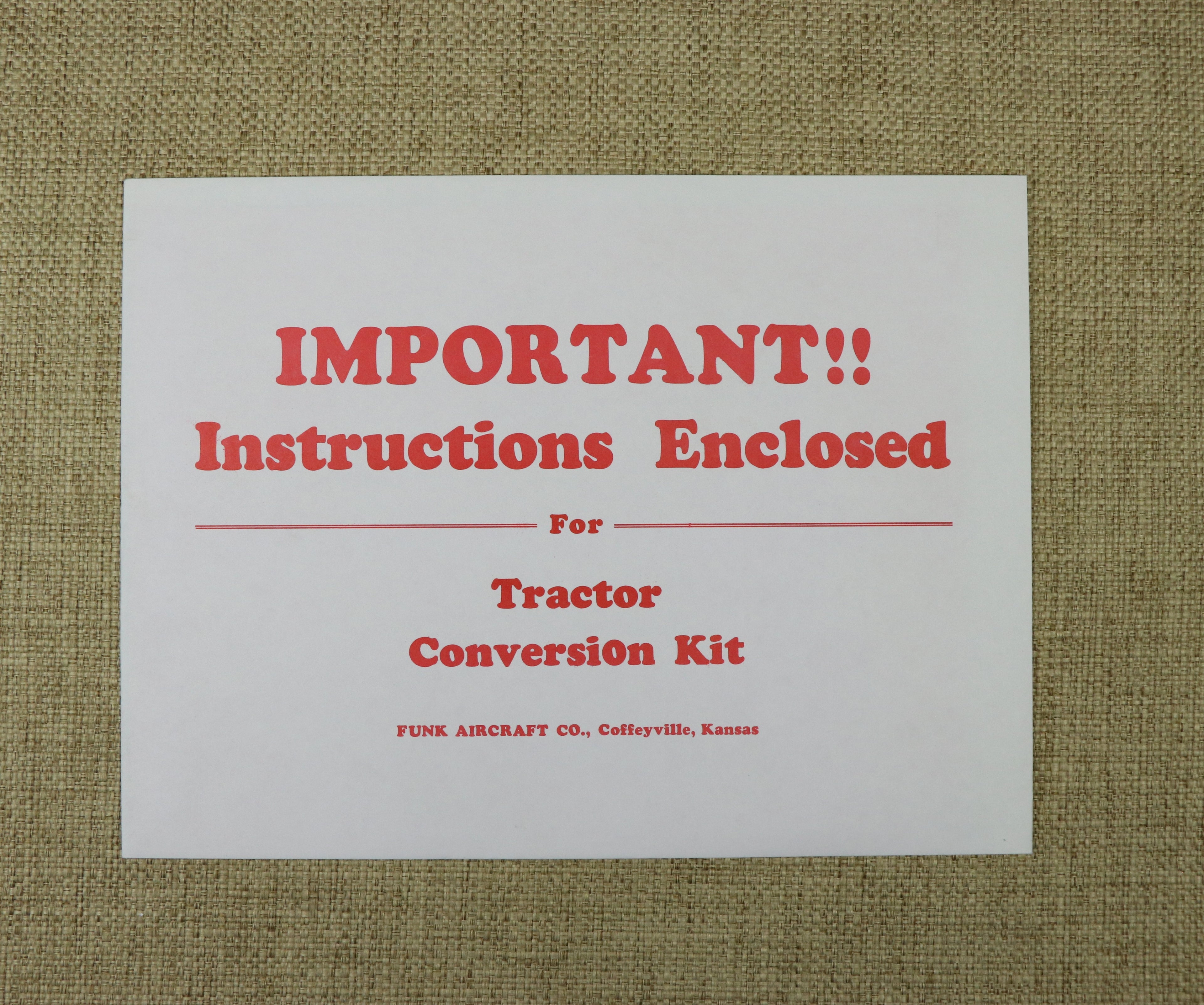 Ford Tractor Conversion Kit Instructions by Funk Aircraft Co.