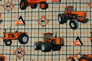 Allis Chalmers Tractors  and Logos Plaid Fleece Blanket, Tan