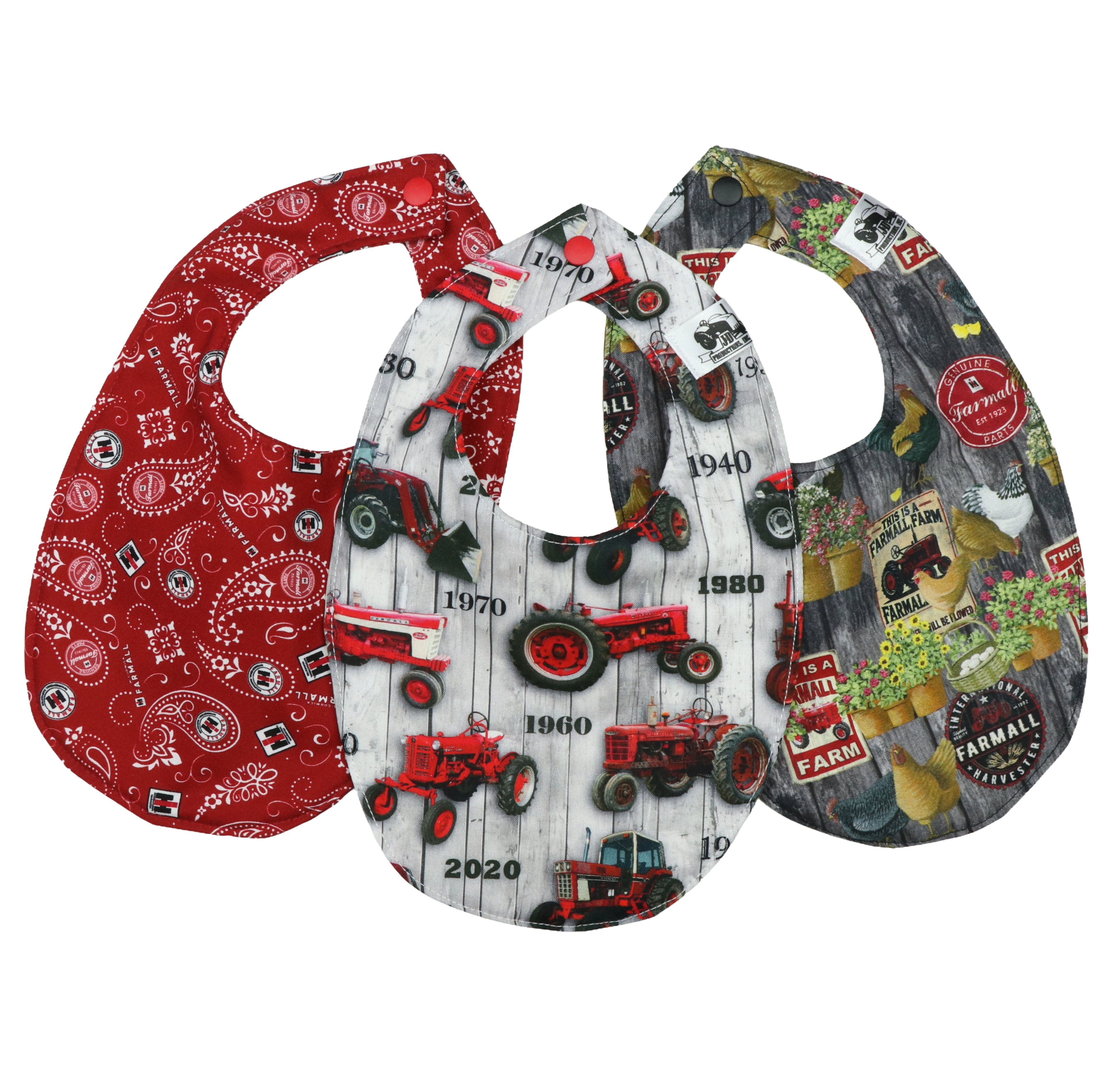 Set of three IH Farmall Tractor and Logo Baby Bibs