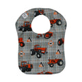 Allis Chalmers Tractor Baby Bib, Gray and Orange Plaid