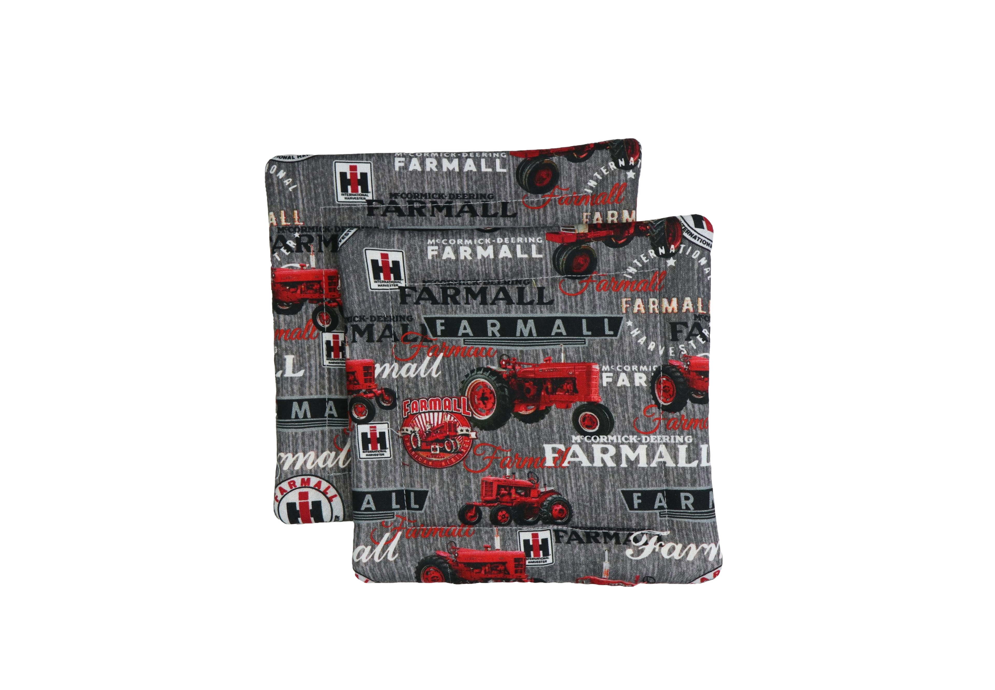 Farmall Tractor and Logo Pot Holders, Set of Two, Gray