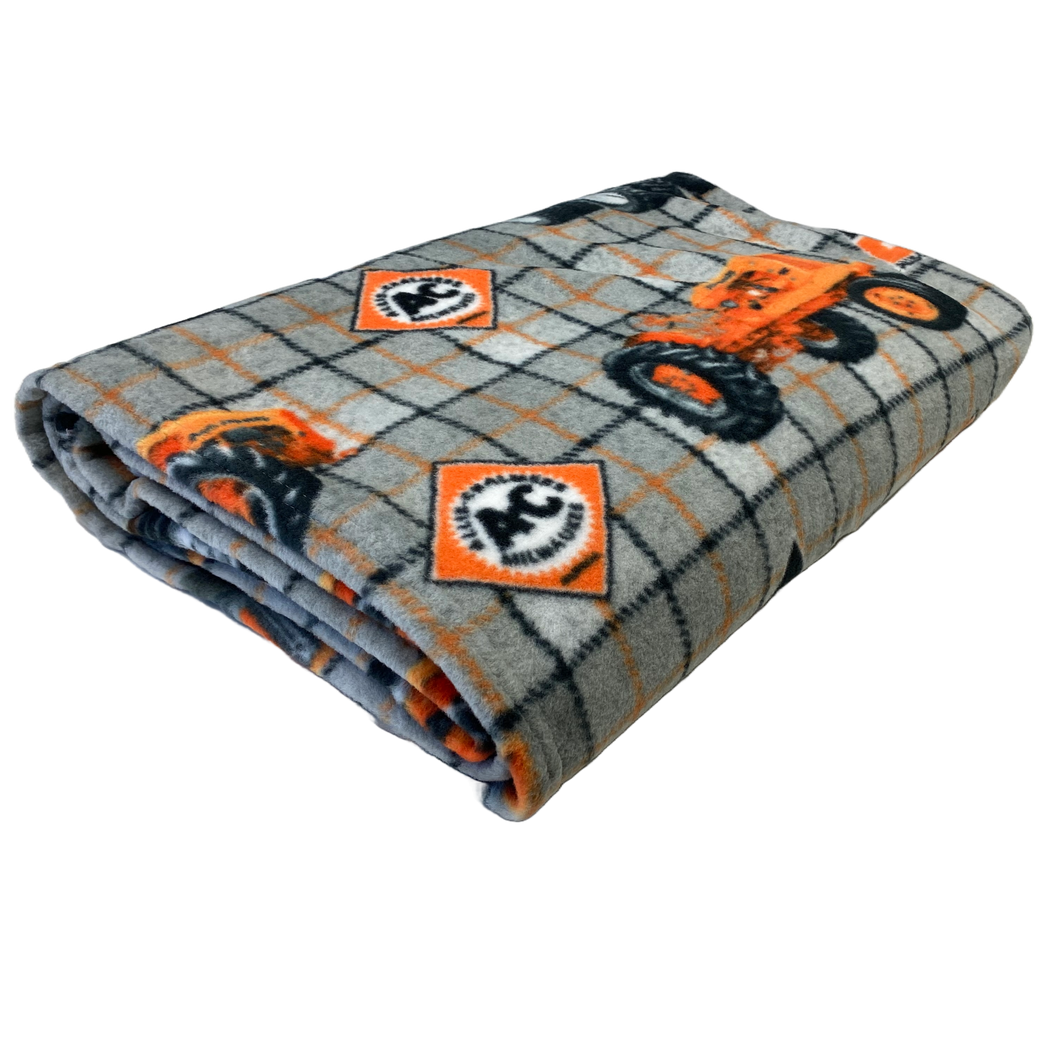 Allis Chalmers Tractors  and Logos Plaid Fleece Blanket, Gray