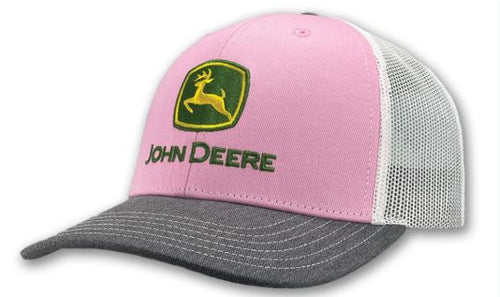 John Deere Hat, Pink with White Mesh Back and Gray Brim