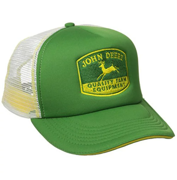 John Deere Logo Hat, Green Foam Trucker Hat with White Mesh Back, Quality Equipment Logo