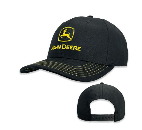 John Deere Construction Hat, Black with Yellow Stitching