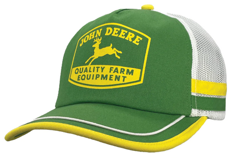 John Deere Logo Hat, Green with White Mesh Back and White/Yellow Accent on Brim