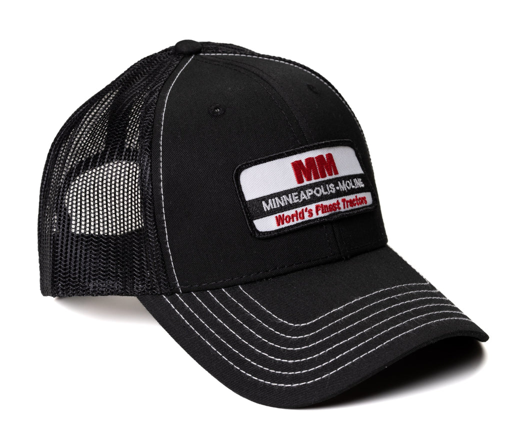 Minneapolis Moline Hat, World's Finest Tractor Logo, Black Mesh with White Accent