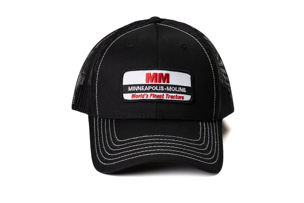 Minneapolis Moline Hat, World's Finest Tractor Logo, Black Mesh with White Accent