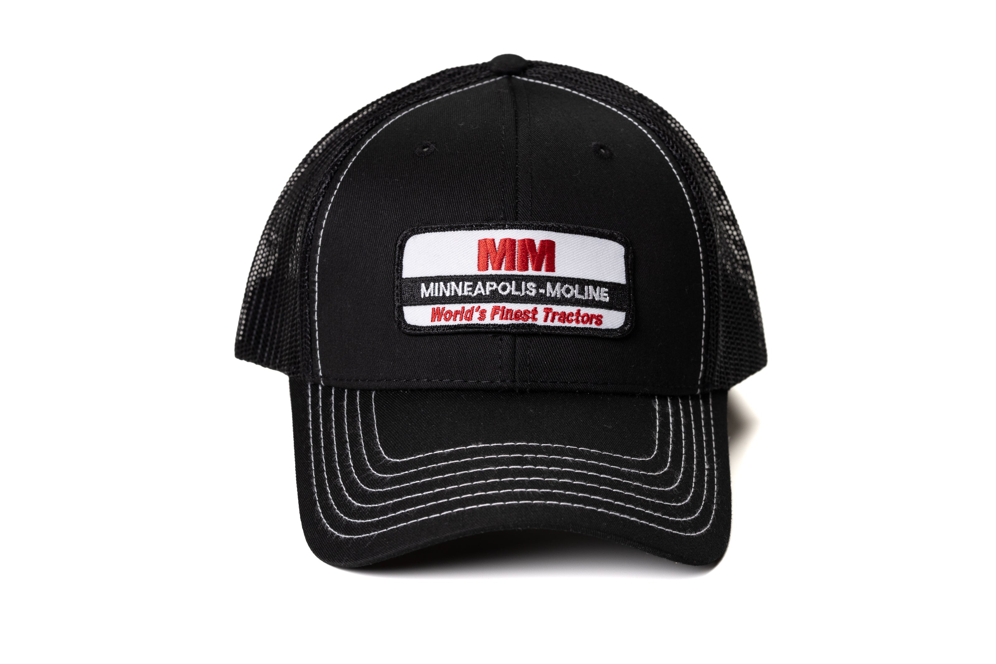 Minneapolis Moline Hat, World's Finest Tractor Logo, Black Mesh with White Accent