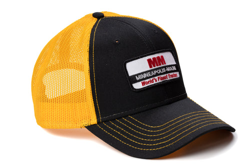 Minneapolis Moline Hat, World's Finest Tractors Logo, Black with Gold Mesh Back