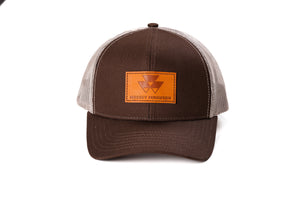 Massey Ferguson Leather Emblem Hat, Brown Mesh