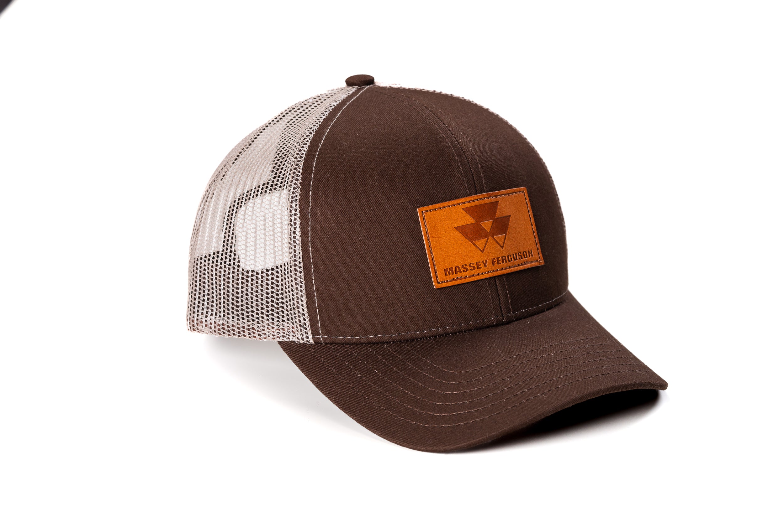 Massey Ferguson Leather Emblem Hat, Brown Mesh – J&D Productions, Inc.