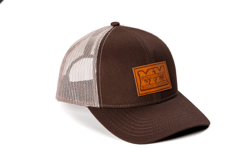 Minneapolis Moline Leather Emblem Hat, Brown Mesh