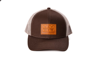 Minneapolis Moline Leather Emblem Hat, Brown Mesh