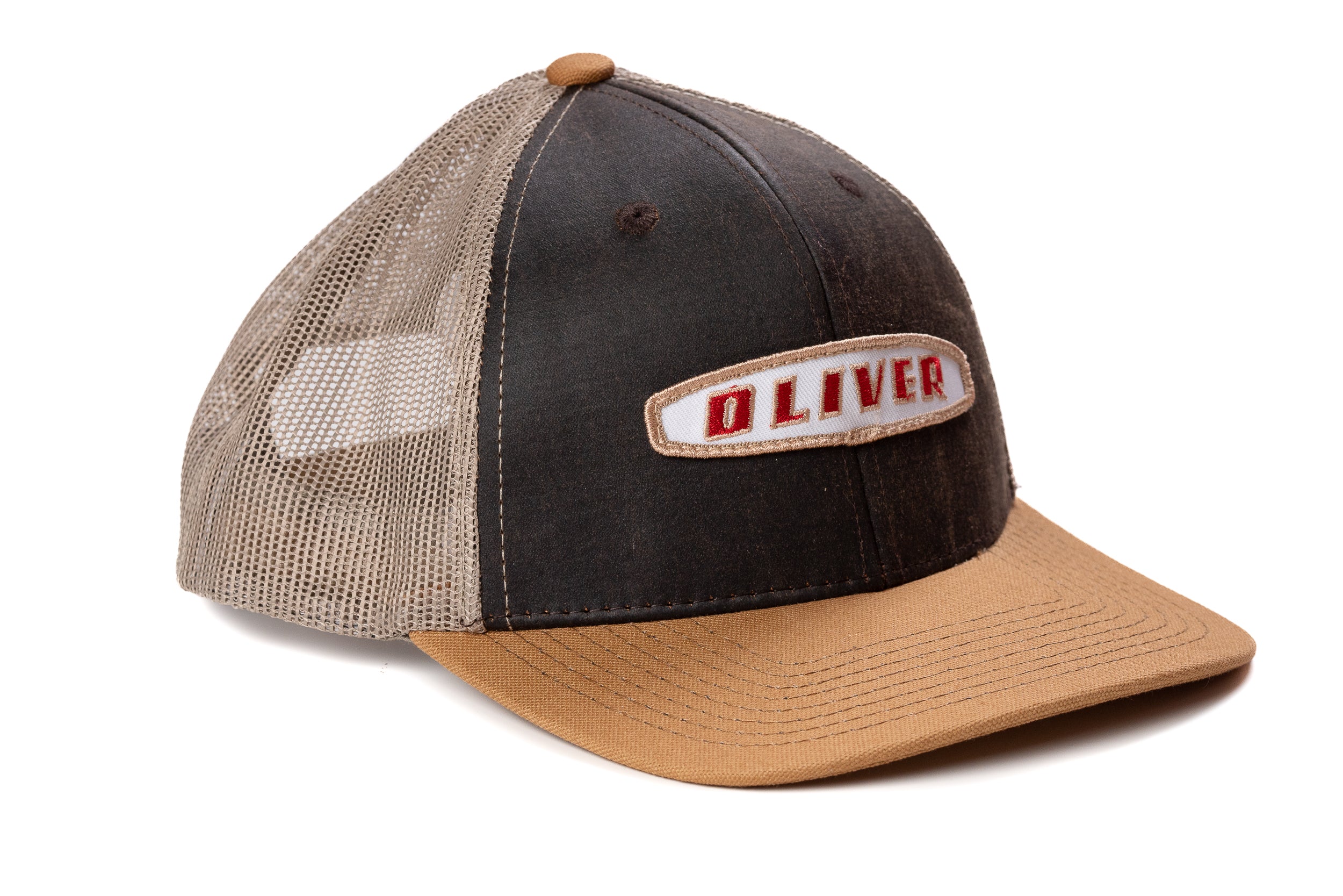 Oliver Logo Hat, Three-Digit Oval Logo, Brown Mesh
