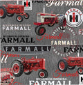 Farmall IH Tractor Fabric, Farmall Logos and Tractors, Gray