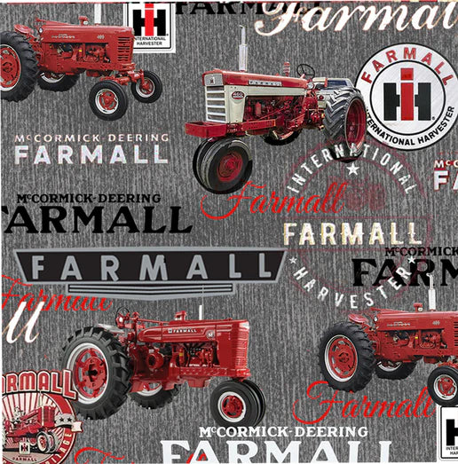 Farmall IH Tractor Fabric, Farmall Logos and Tractors, Gray