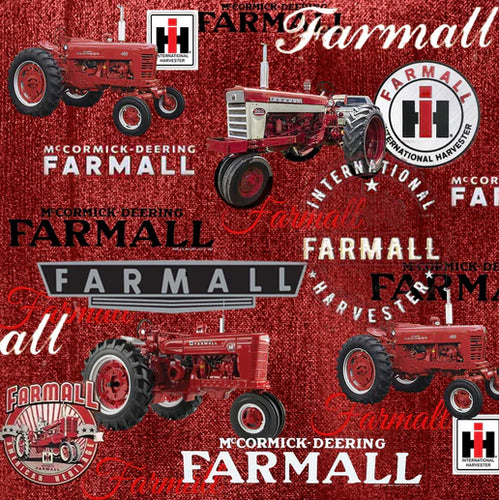 Farmall IH Tractor Fabric, Farmall Logos and Tractors, Red