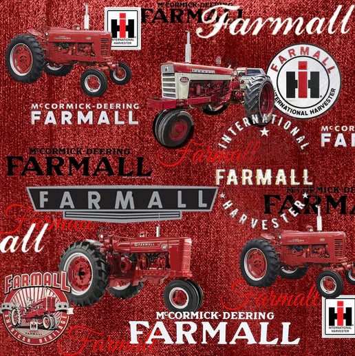 Farmall IH Tractor Fabric, Farmall Logos and Tractors, Red