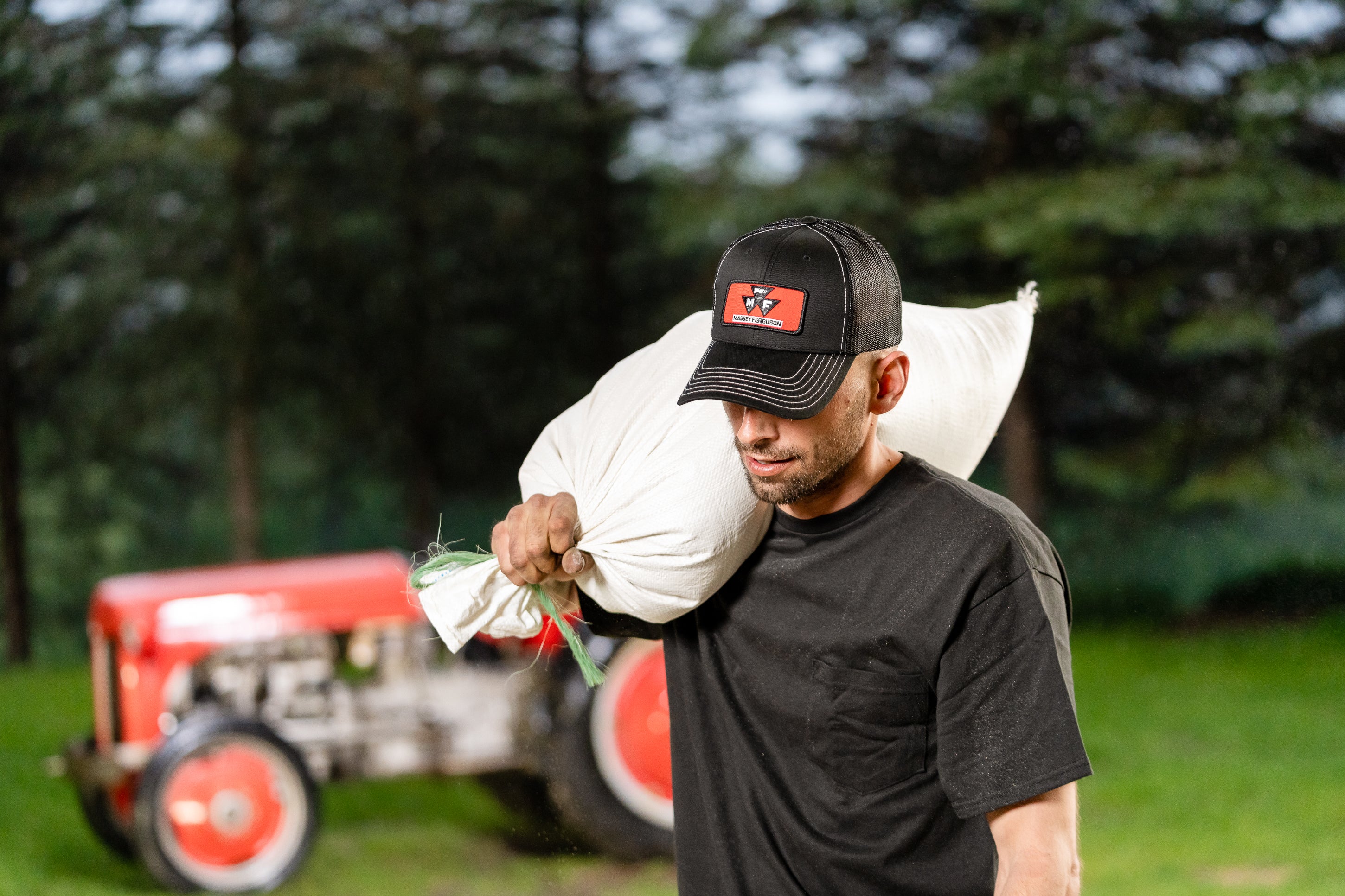 Red Massey Ferguson Tractor Logo Hat, Black Mesh, Available in Adult or Youth Size