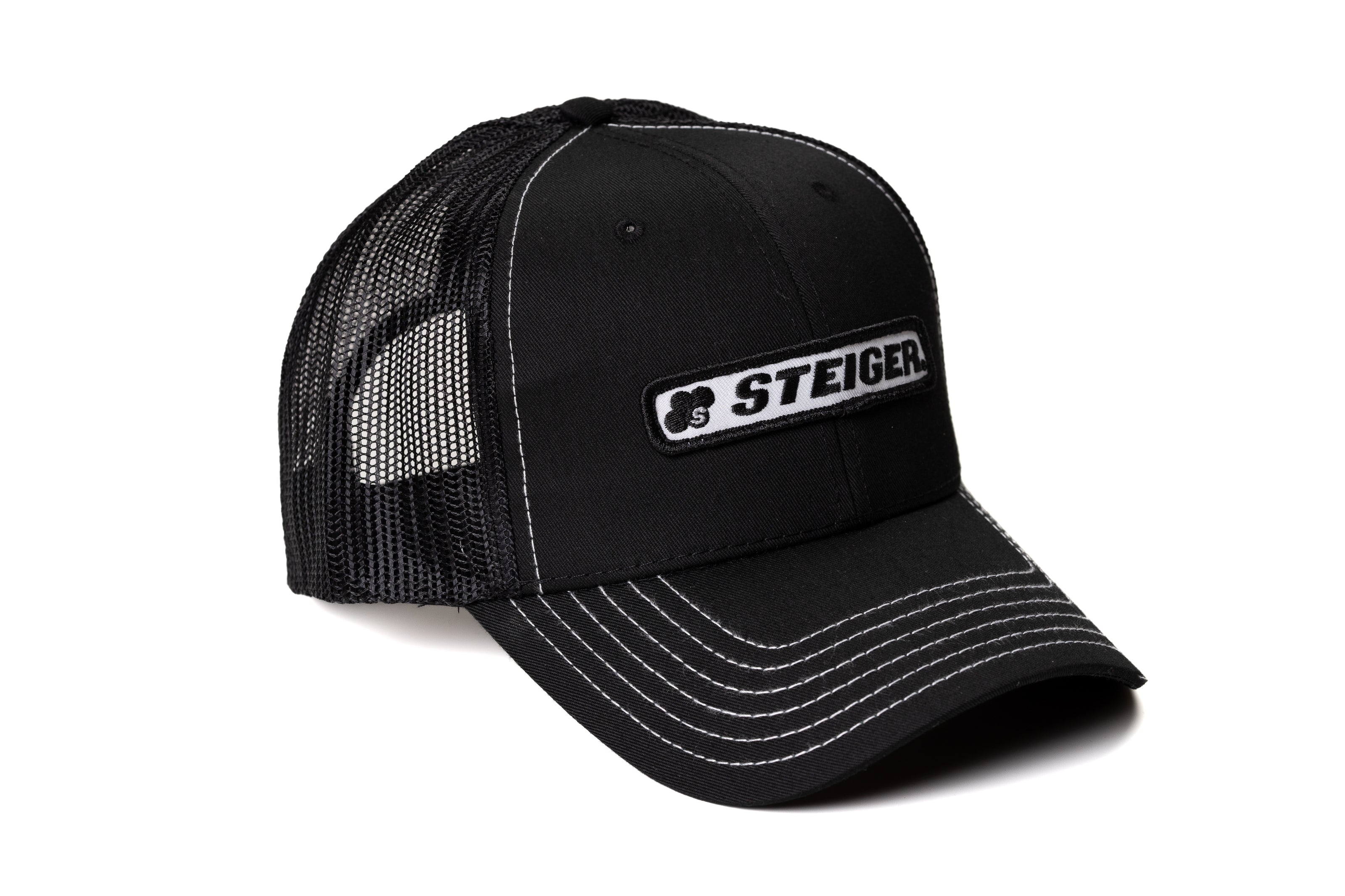 Steiger Logo Hat, Black Mesh, Choose Adult or Youth Size