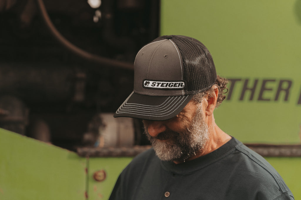 Steiger Logo Hat, Gray with Black Mesh Back