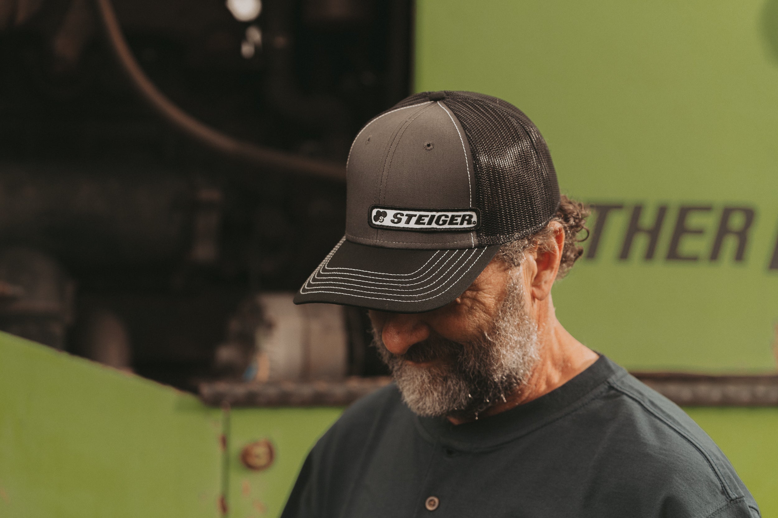 Steiger Logo Hat, Gray with Black Mesh Back