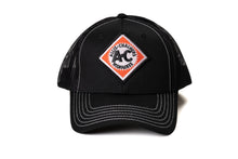 Load image into Gallery viewer, Vintage Allis Chalmers Logo Hat, Black Mesh with White Accent Stitching, Youth or Adult Size
