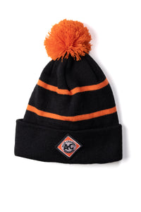 Vintage Allis Chalmers Logo Knit Hat, Orange and Black with PomPom Top