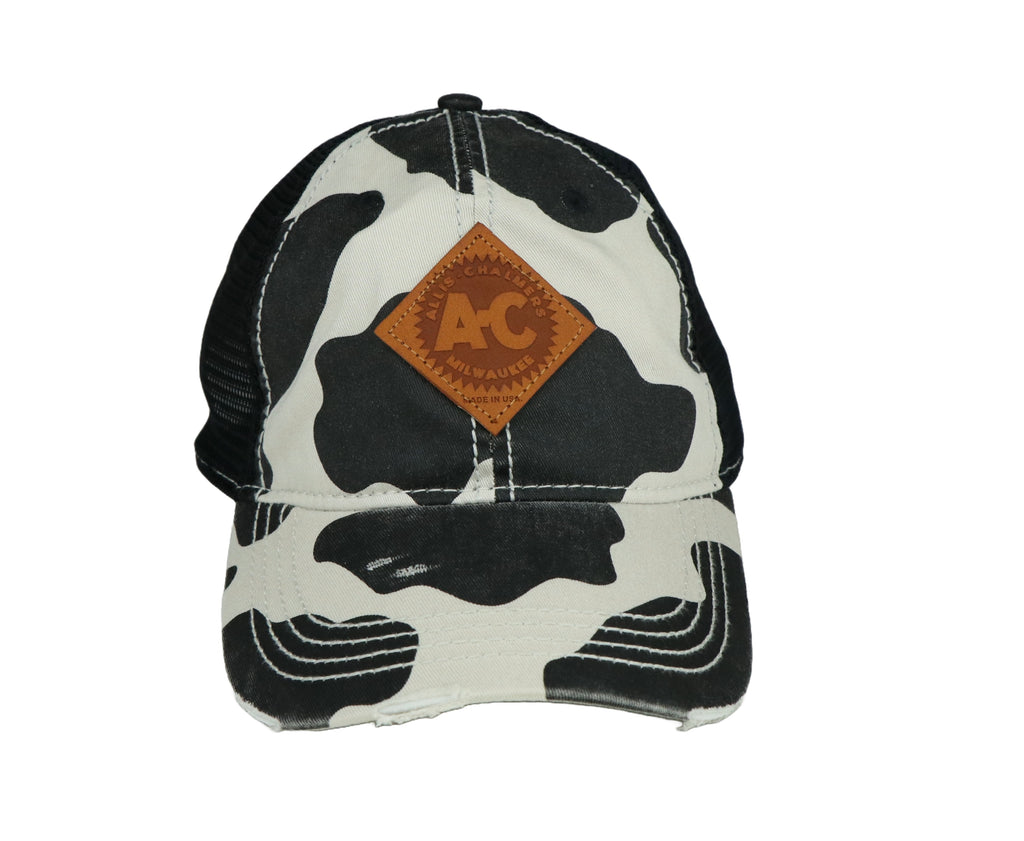 Allis Chalmers Hat, Vintage Leather Emblem, Cow Mesh