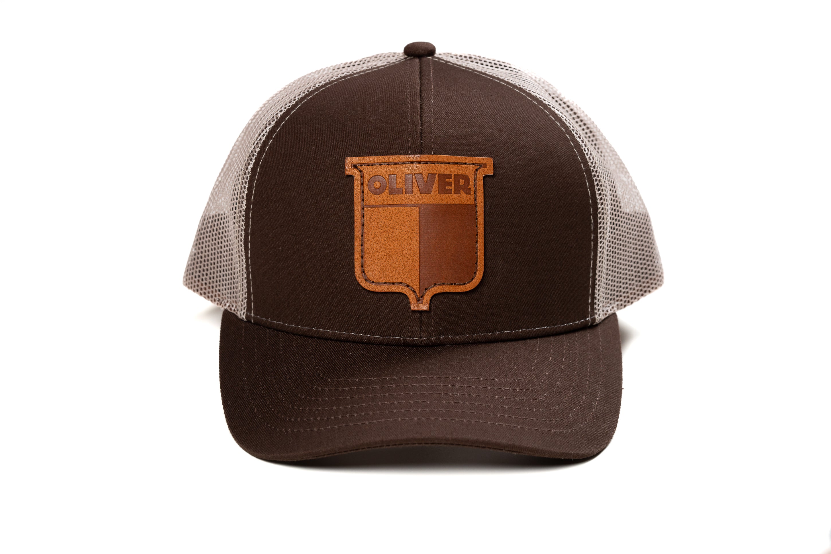Vintage Oliver Leather Emblem Hat, Brown Mesh