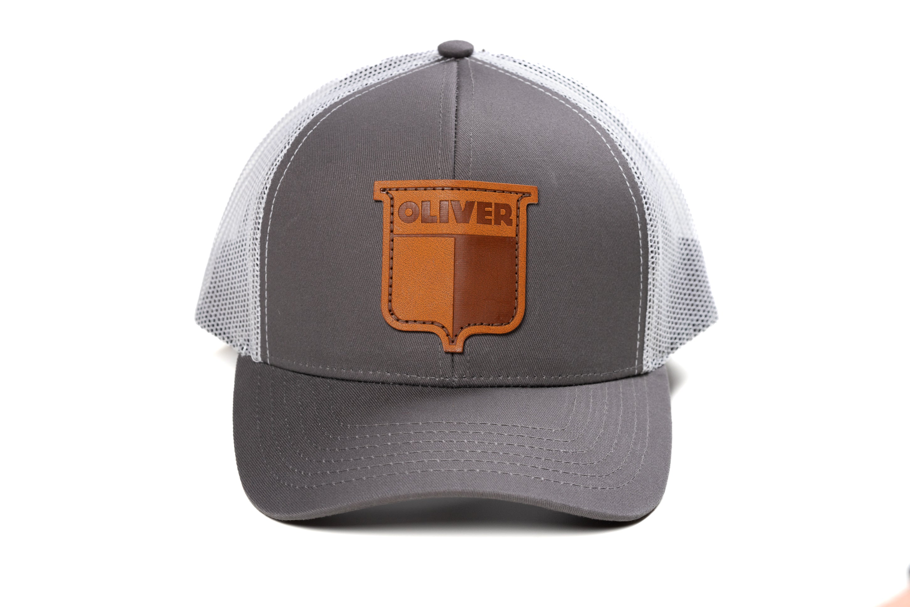 Vintage Oliver Leather Emblem Hat, Gray/White Mesh