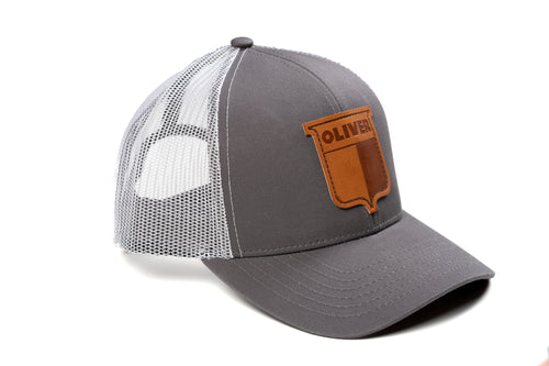 Vintage Oliver Leather Emblem Hat, Gray/White Mesh