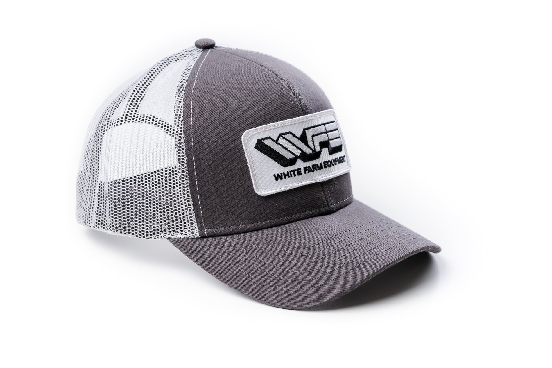 White Farm Equipment Hat, Gray with White Mesh Back