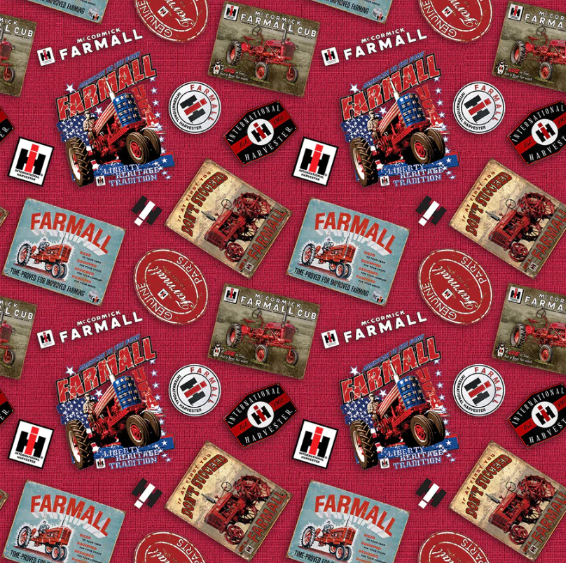Farmall IH Tractor Fabric, Patriotic Red All-Over Print