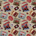 Farmall IH Tractor Fabric, Patriotic Tan Burlap All-Over Print