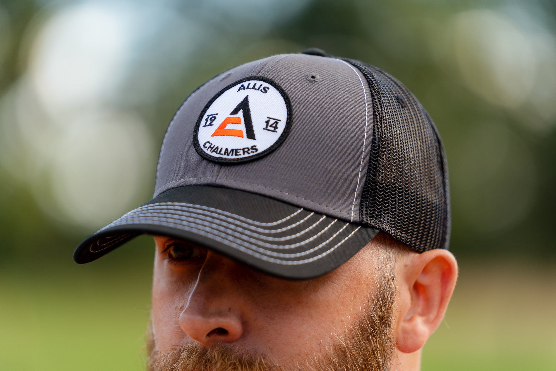 Allis Chalmers Hat, 1914 Logo, Gray with Black Mesh