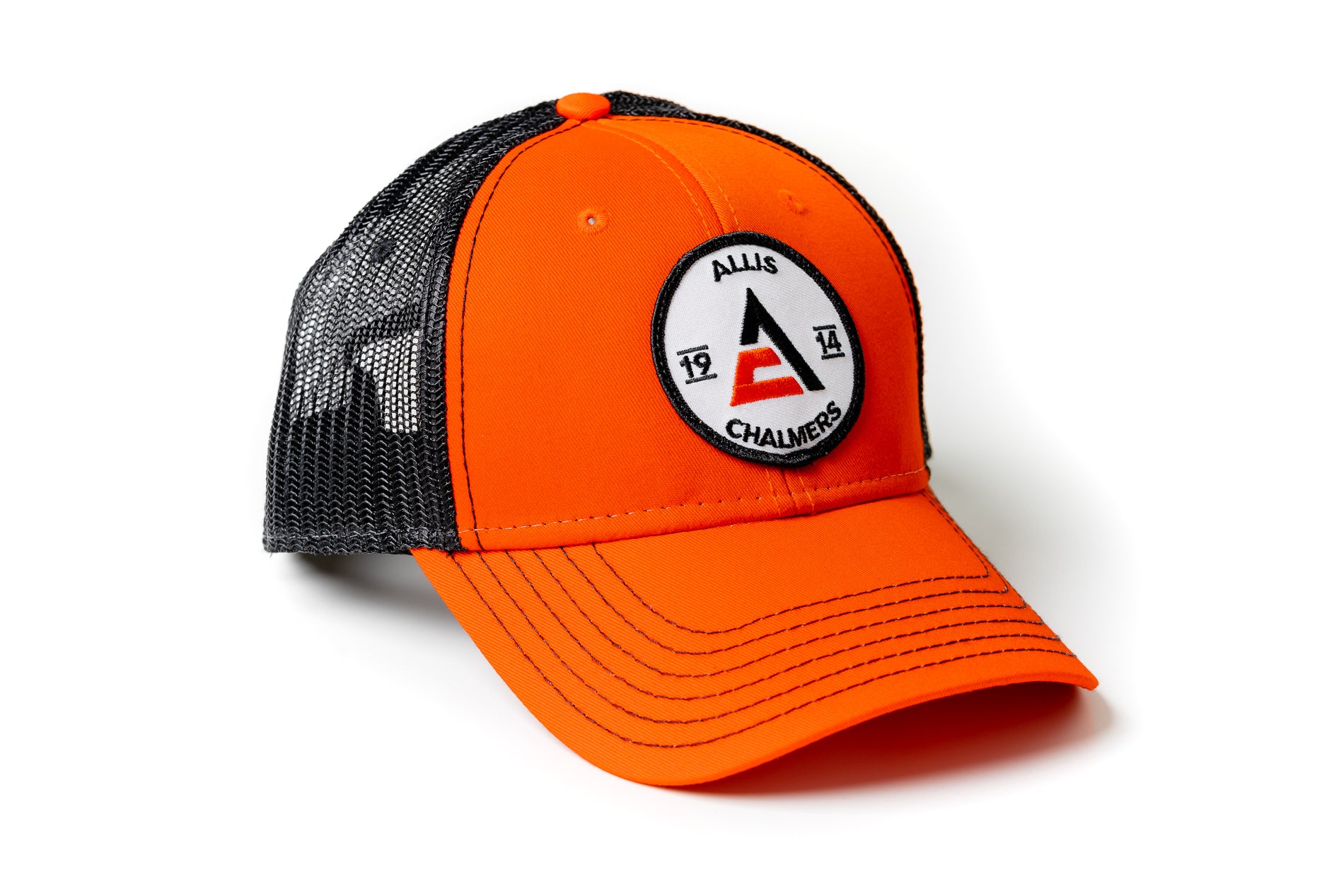 Allis Chalmers Hat, 1914 Logo, Orange/Black Mesh